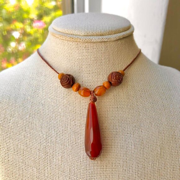 Earthy Carnelian Teardrop Beaded (Brown) Necklace/Choker - Picture 2 of 4